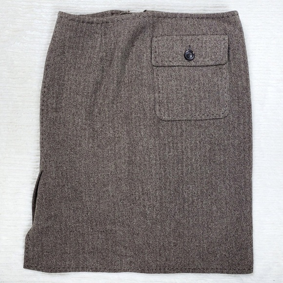 Luciano Barbera Brown Cashmere & Wool Herringbone Tweed Skirt Size 8 Medium - Picture 1 of 8